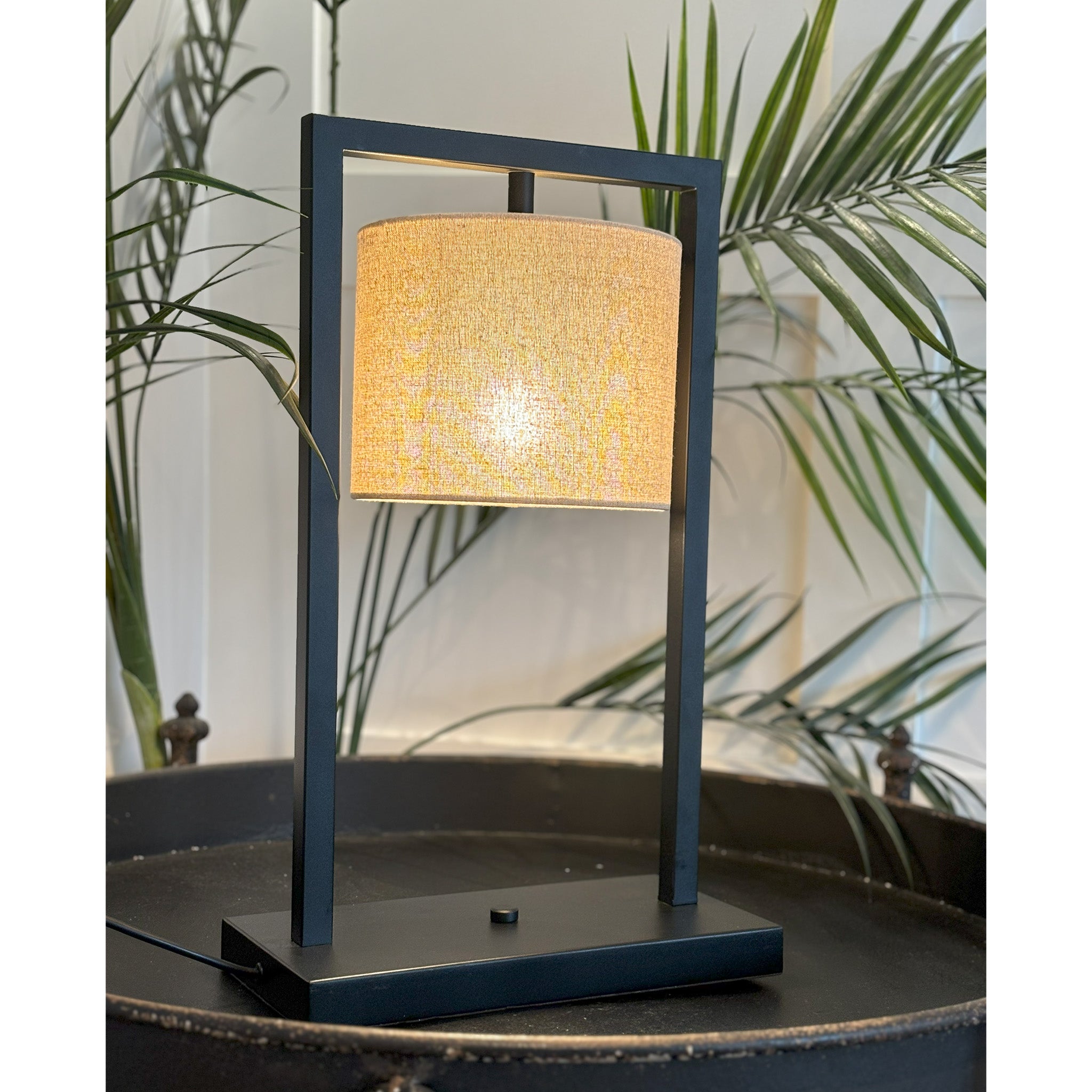 Square Frame Table Lamp in Satin Black